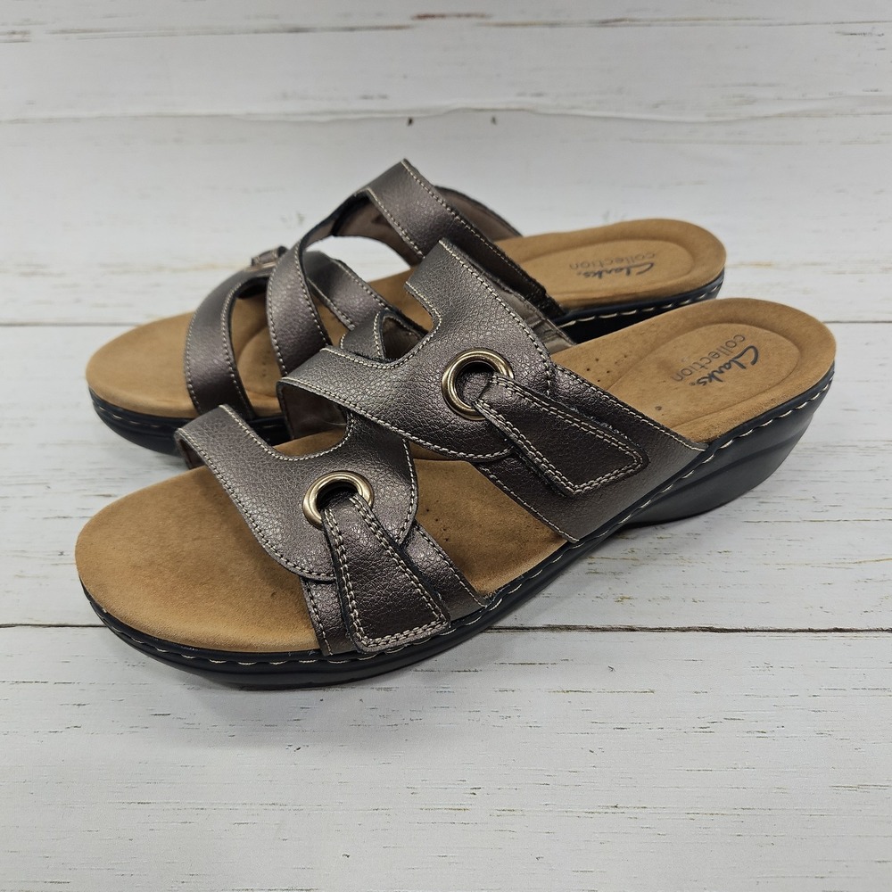 Clarks Merliah2 Bali Wedge Sandals Womens 11 Wide Bronze Metallic Slingback